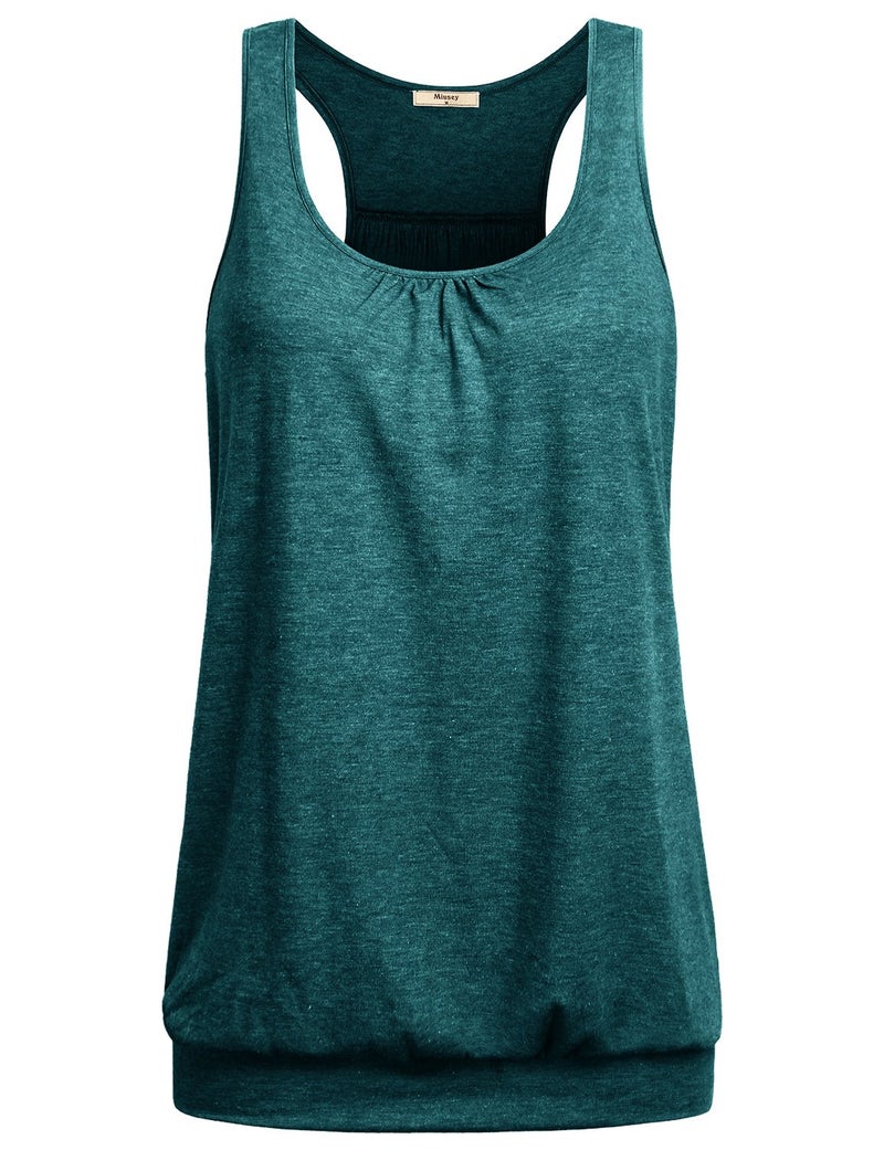 Miusey Workout Clothes Womens Sleeveless Round Neck Loose Fit Racerback Tank Top Yoga Summer Cotton XL Green - Image 1